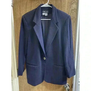 Sag Harbor Size 10 Navy Wool Blazer Single Breasted Metal Crest Button Classic